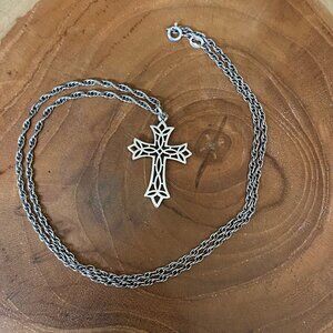 RETIRED James Avery Open Latticed Cross Necklace, 20", Sterling Silver